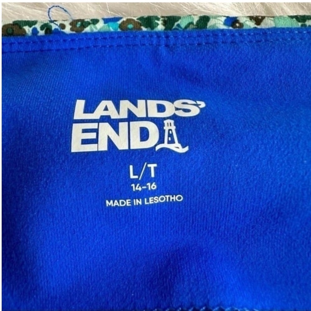 Lands' End Leggings Pants Floral Active Blue Green Pockets Athleisure Size Large - Picture 5 of 8